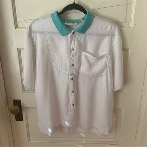 Vintage Oscar De La Renta Expression Button Up 2 Pocket T-Shirt White Green